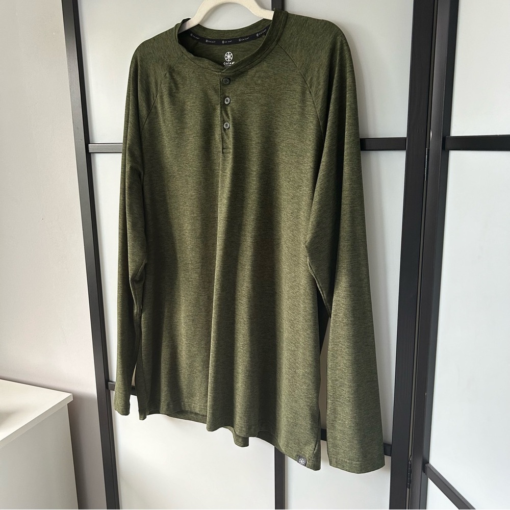[XL] Gaiam Men’s Long Sleeve Yoga Shirt Olive Green